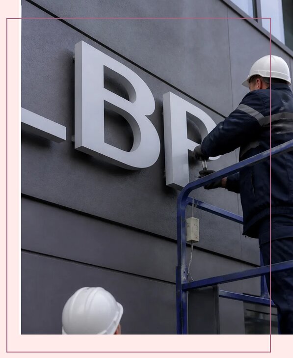 Изготовление и монтаж наружных букв на подложке в Биробиджане
